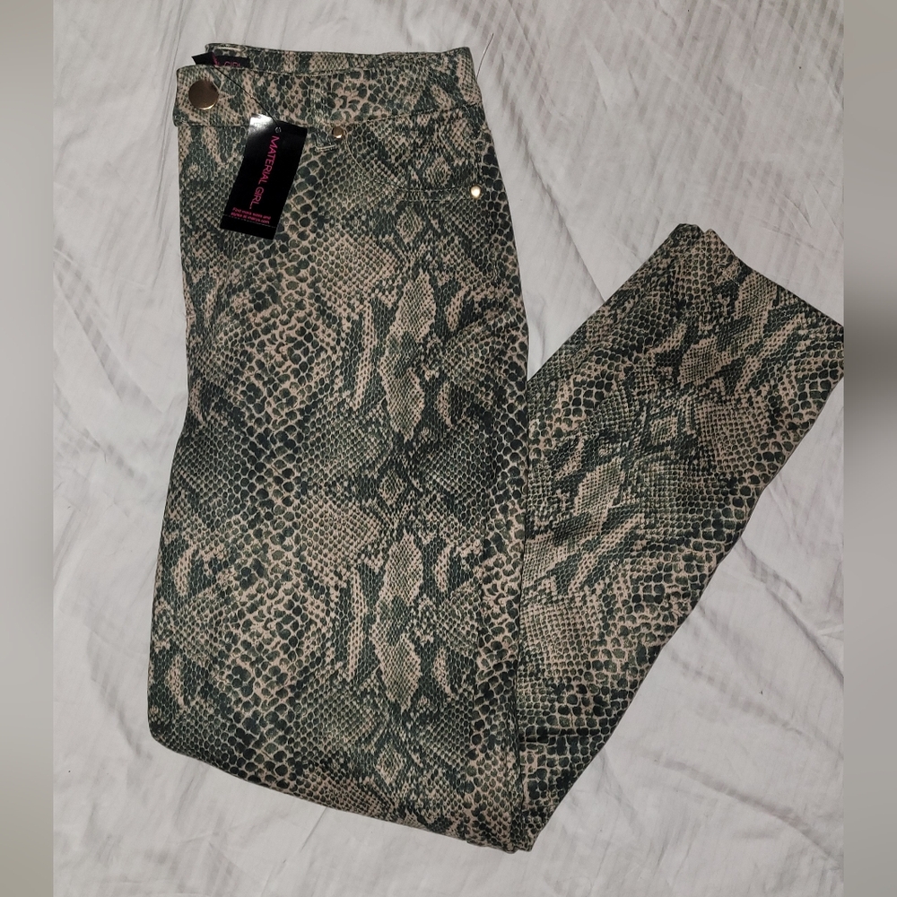 Material Girl Green and Black Snake Print Pants New With Tag